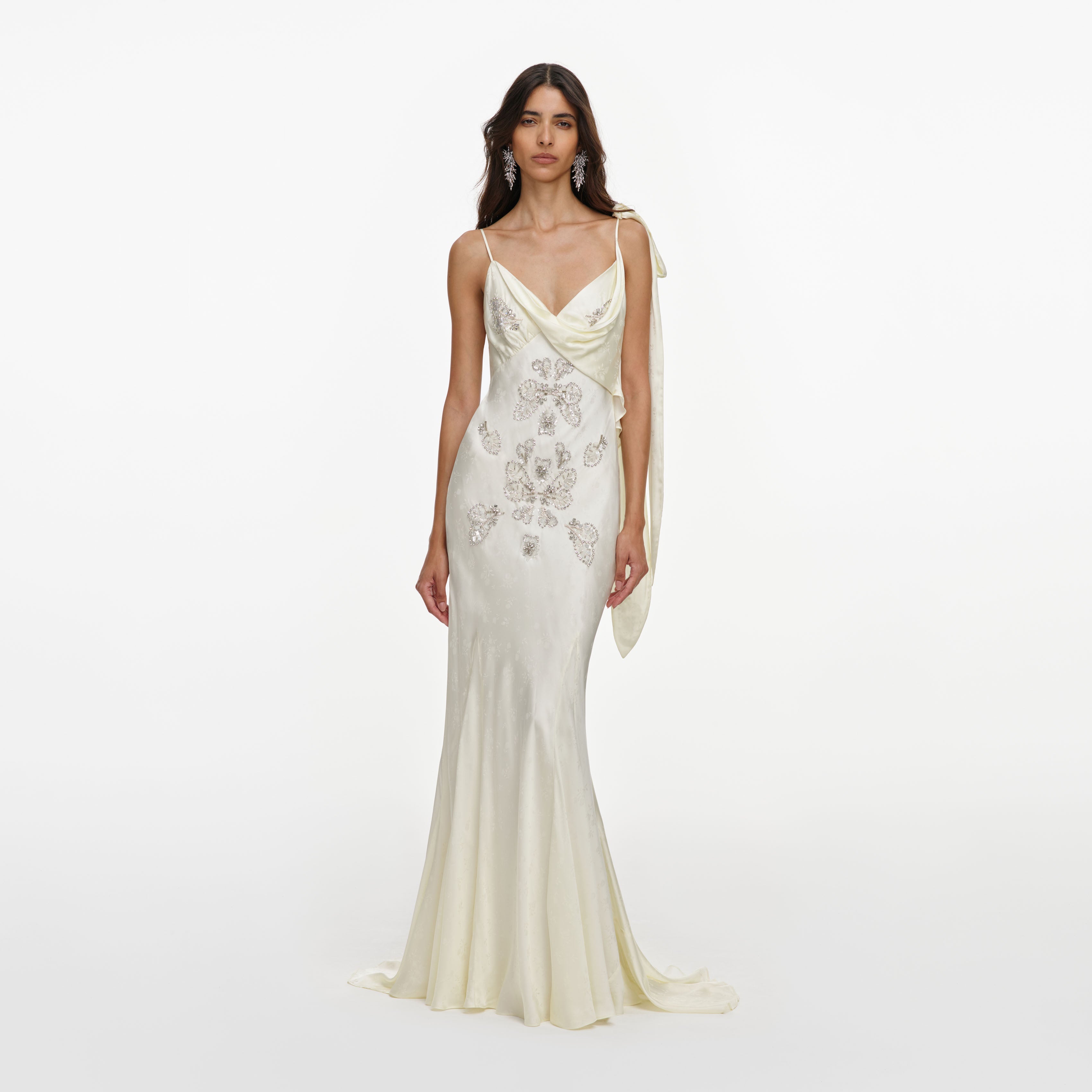 Blue Satin Flower Maxi Dress – self-portrait-US