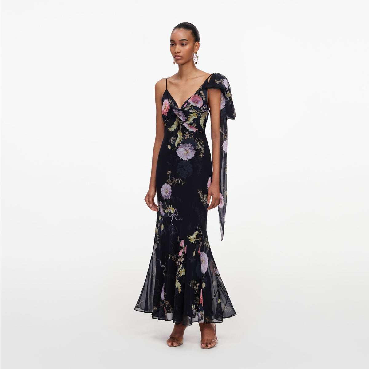 Black Floral Georgette Maxi Dress