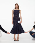 Navy Spiral Lace Midi Dress