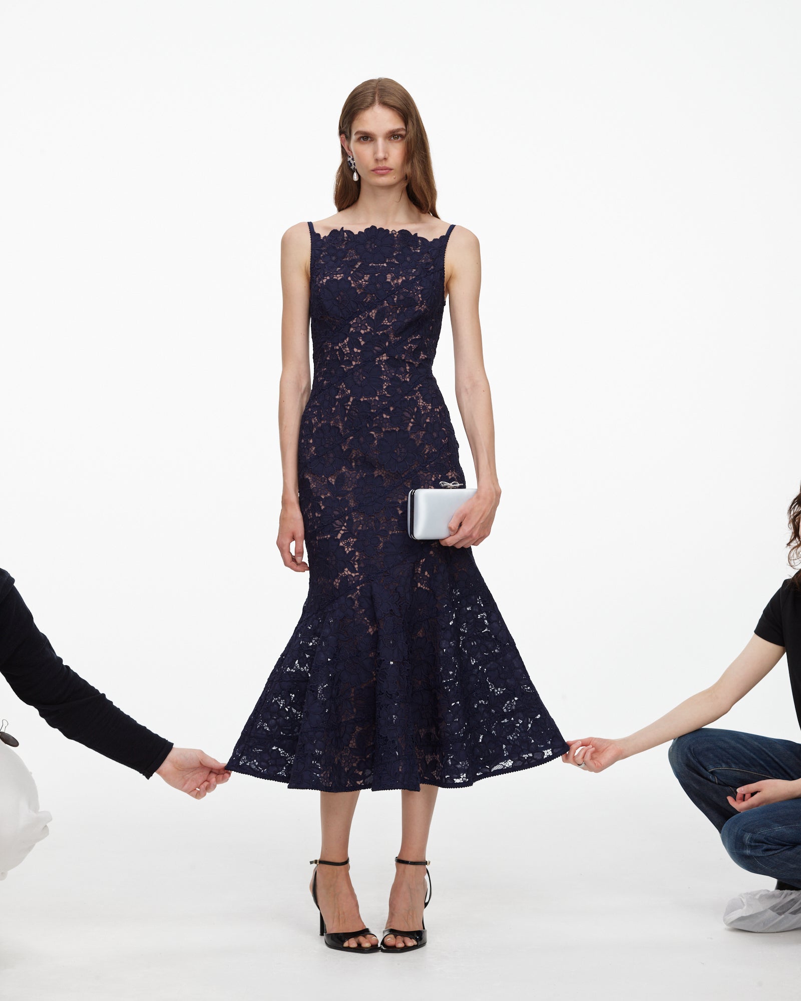 Navy Spiral Lace Midi Dress