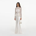 Cream Sequin Embellished Satin Maxi Dress