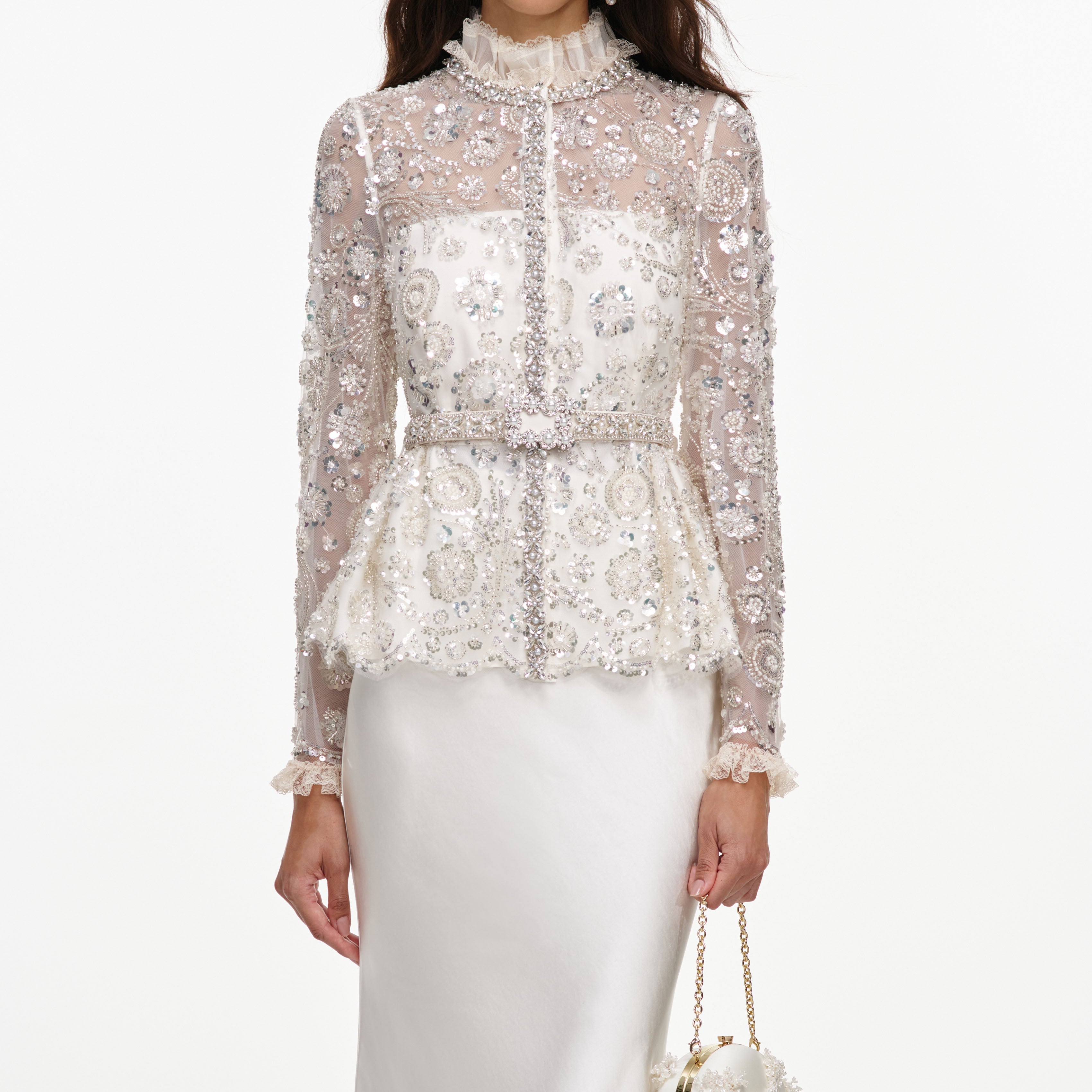 Cream Sequin Embellished Satin Maxi Dress – self-portrait-US