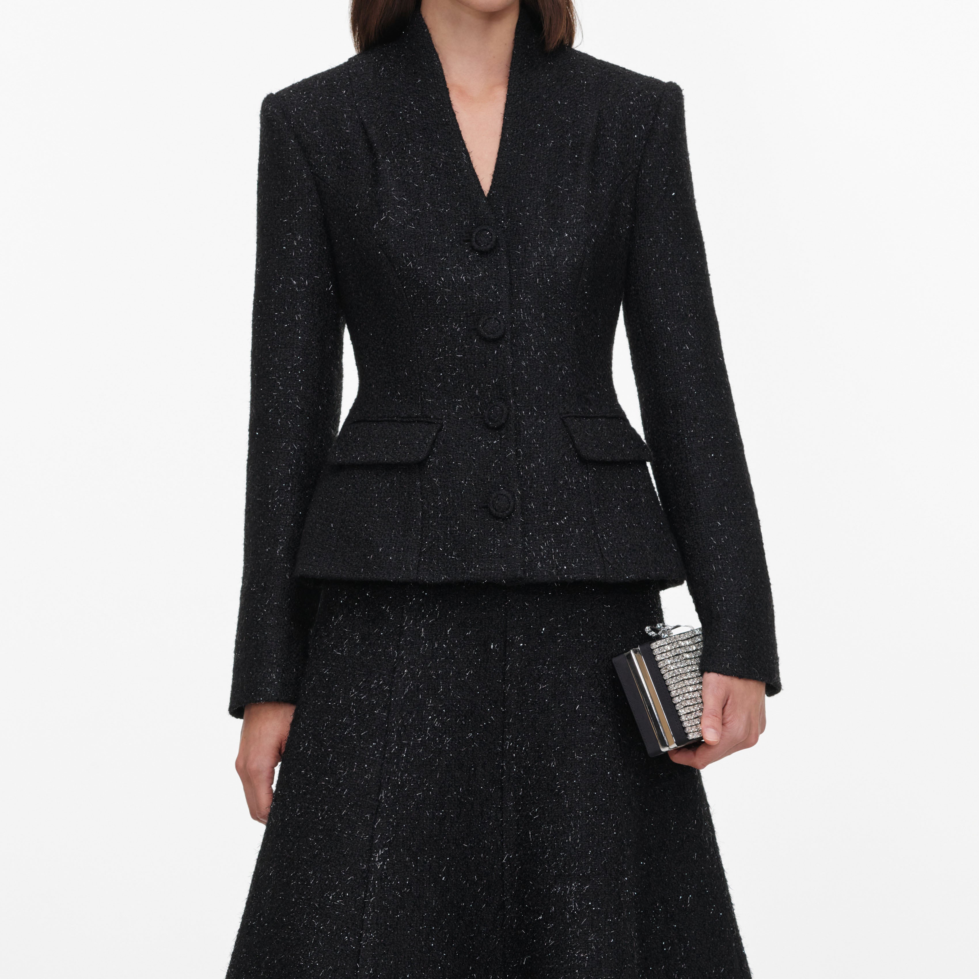 Black Metallic Boucle Midi Dress