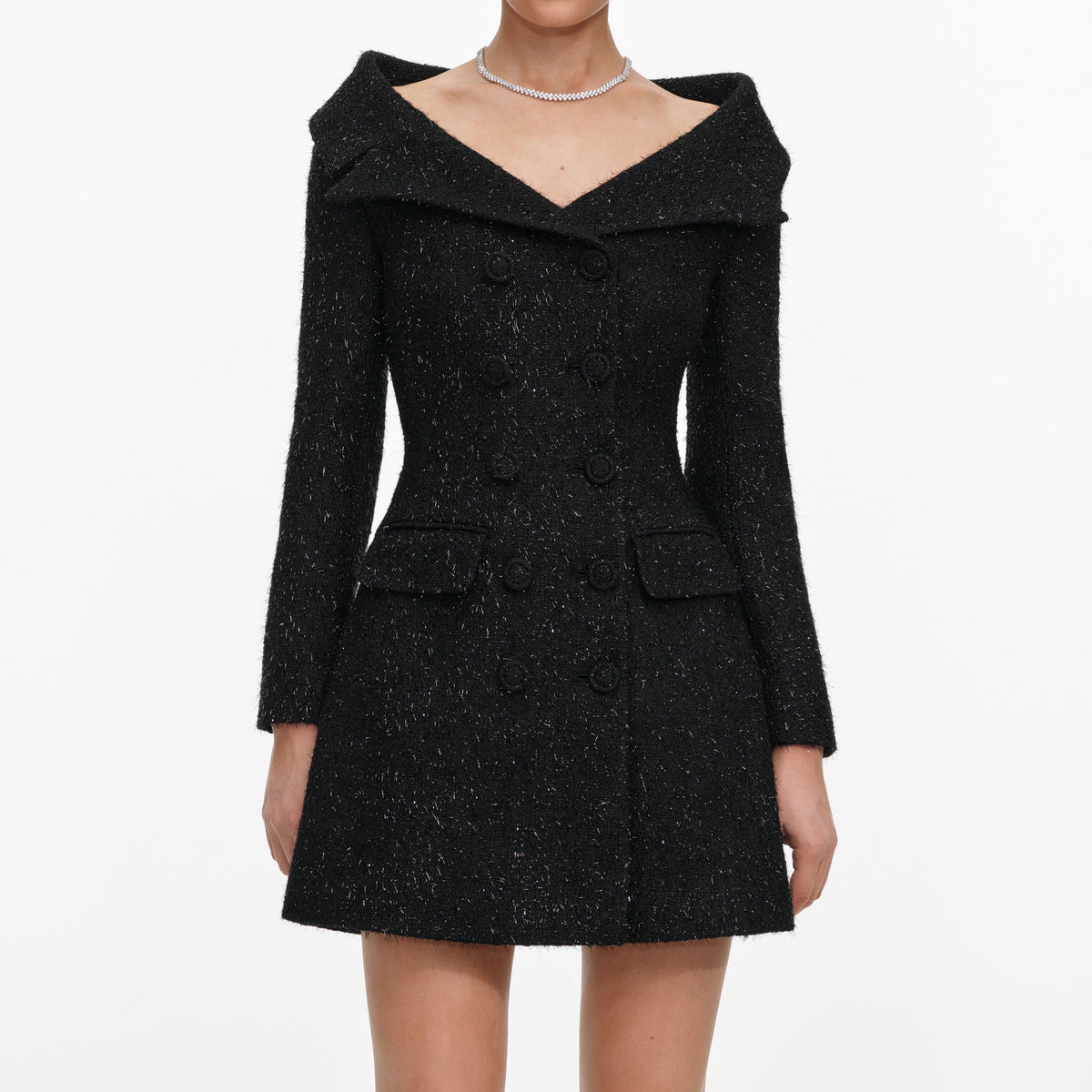 self portrait black boucle mini dress Metallic – self-portrait-US dust-and-glow-coll This black bouclé mini Forest Green Satin Slinky Size:Classic XL
