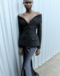 Black Metallic Boucle Satin Maxi Dress