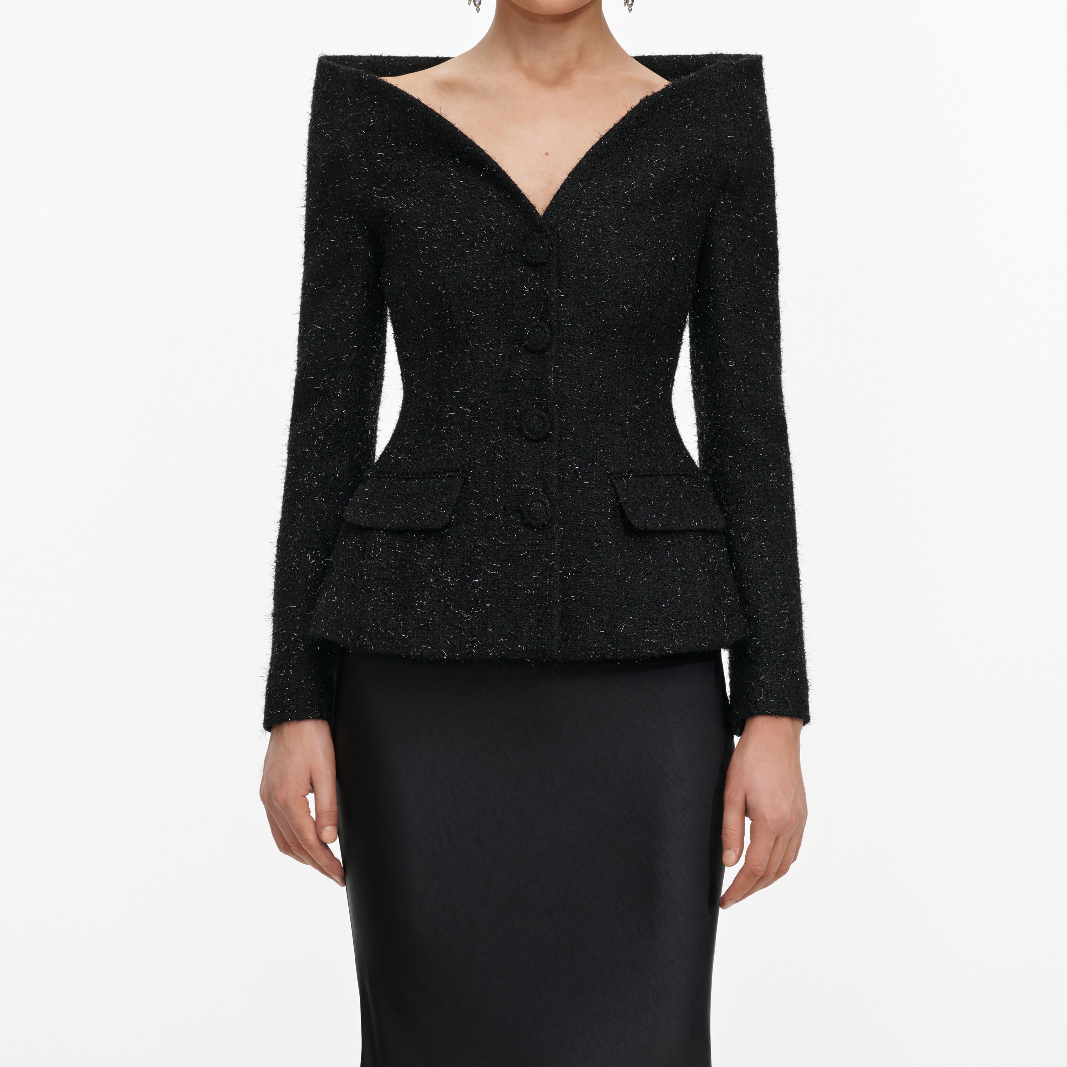 Black Metallic Boucle Satin Maxi Dress