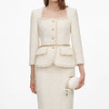 Cream Boucle Tailored Chain Midi Dress