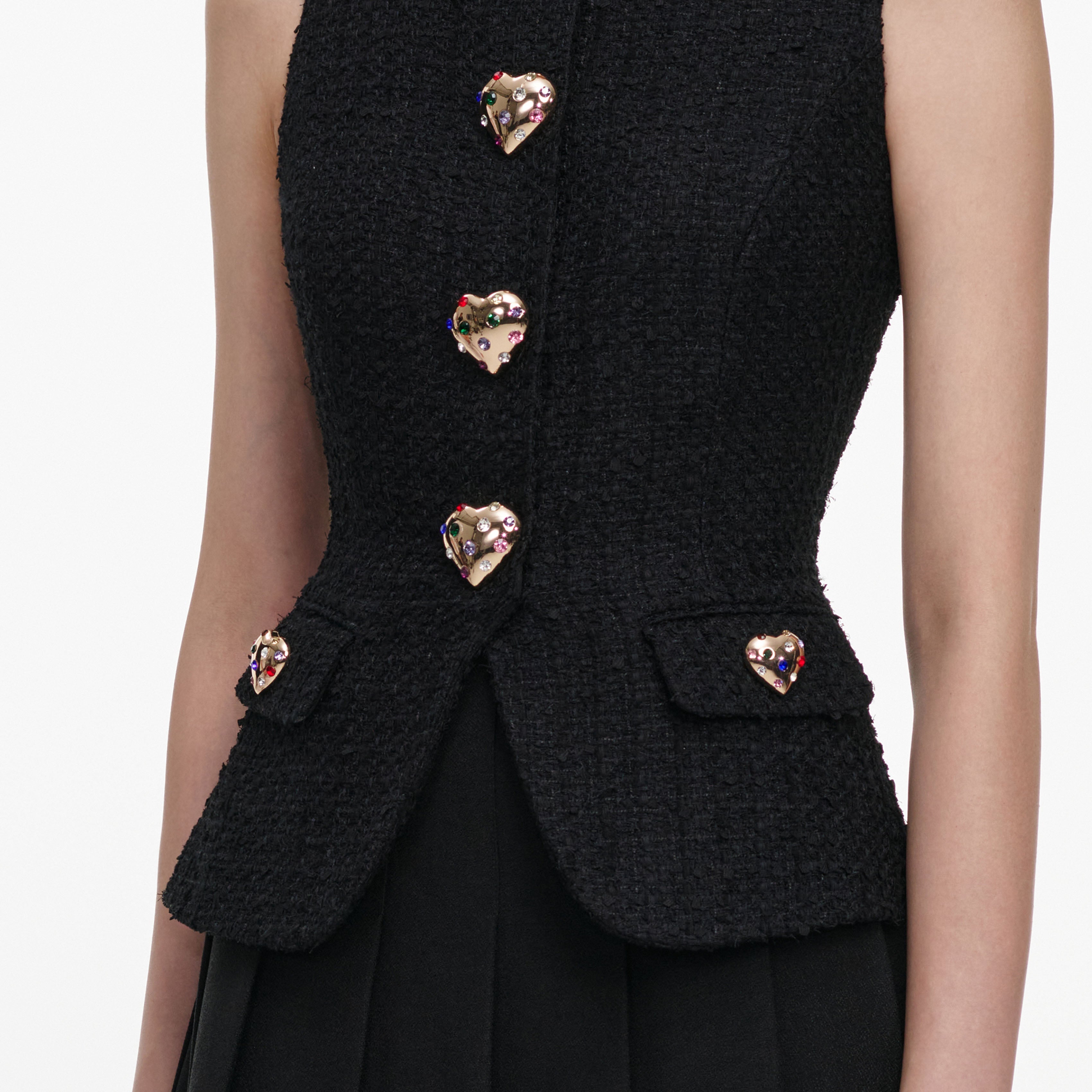 Black Boucle Crepe Midi Dress