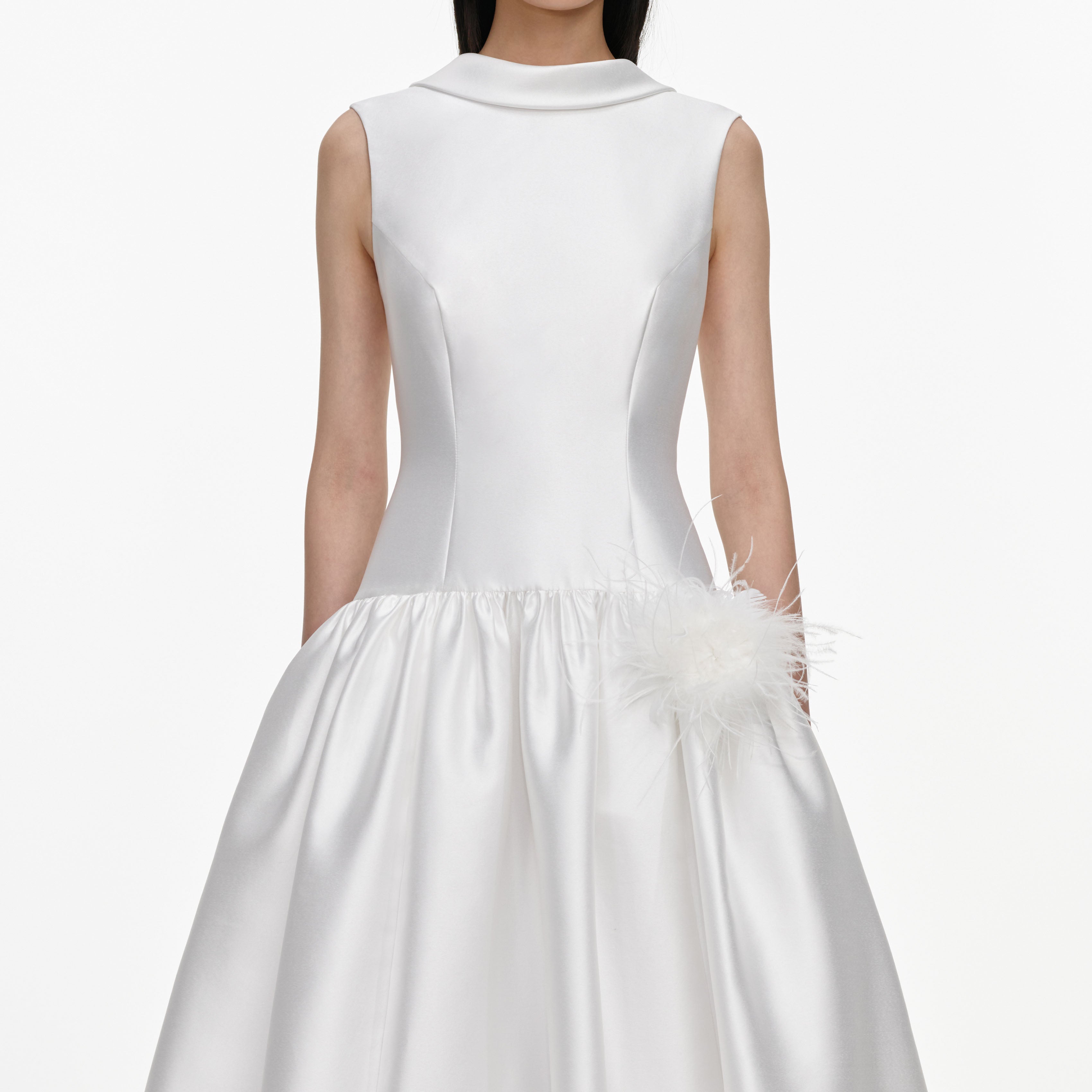 White Taffeta Bubble Hem Midi Dress