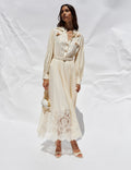 Yellow Viscose Lace Pleated Midi Dress