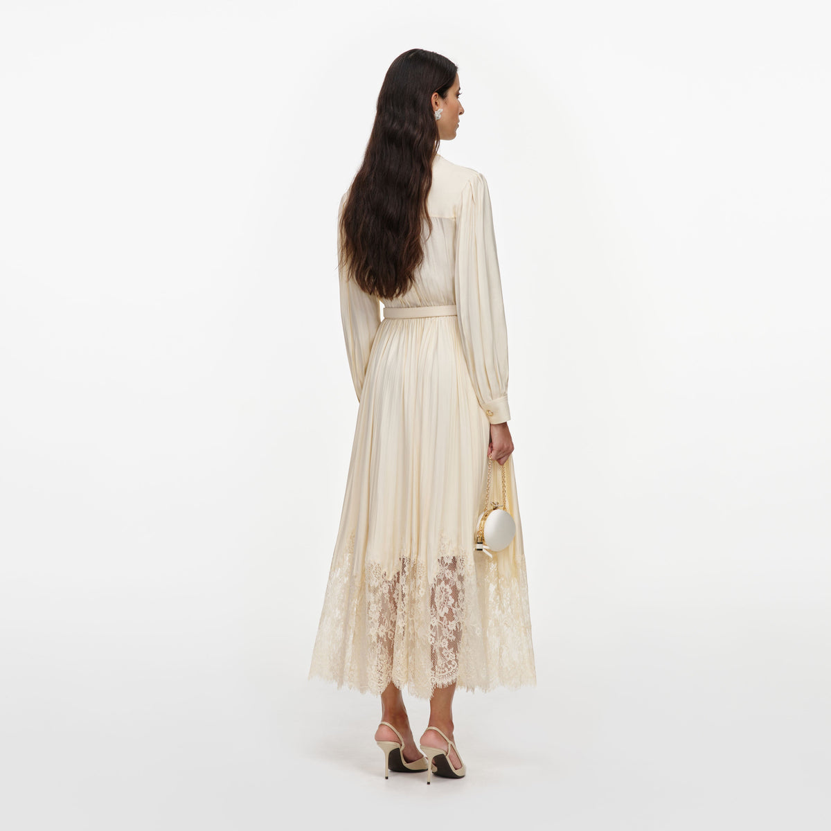 self-portrait - Yellow Viscose Lace Pleated Midi Dress