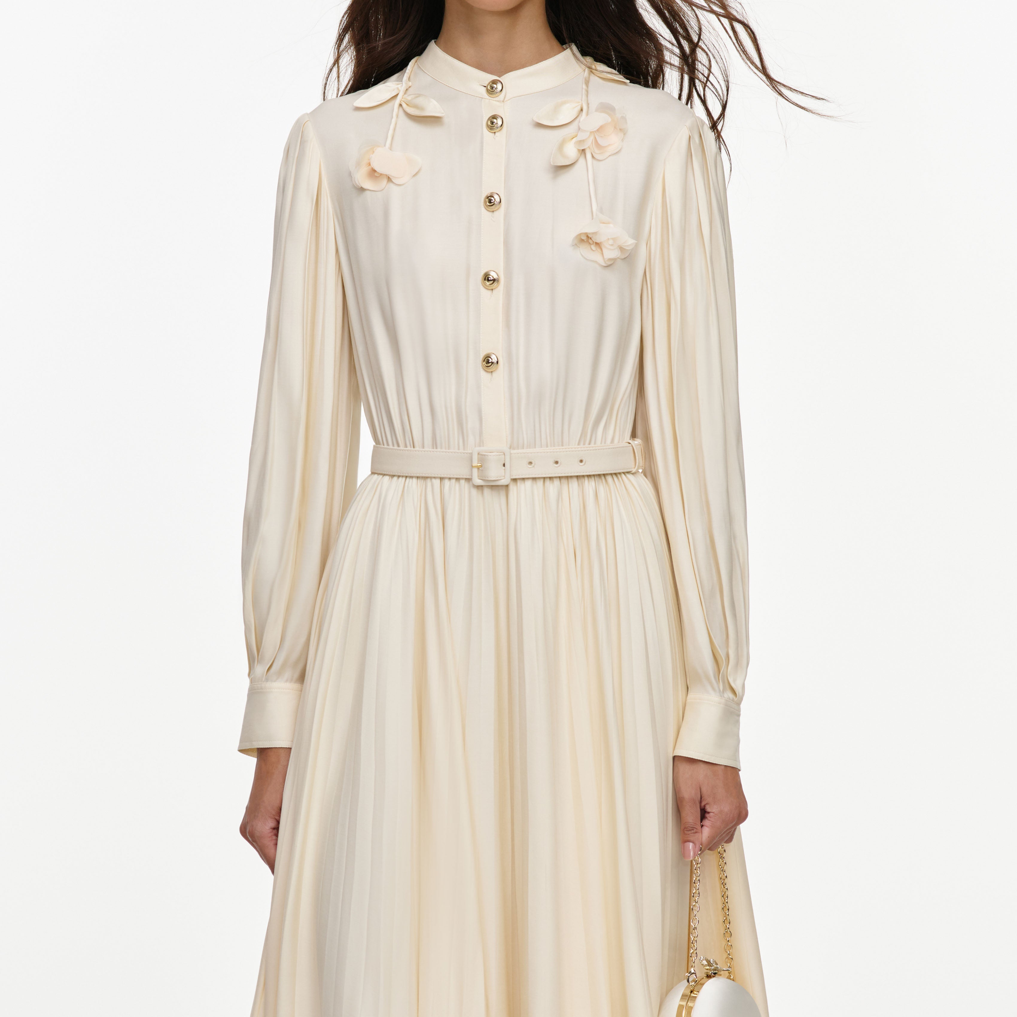 ★本日限定セール★Point Lace Pleated Dress Yellow Viscose Lace Pleated Midi Dress – self-portrait-US