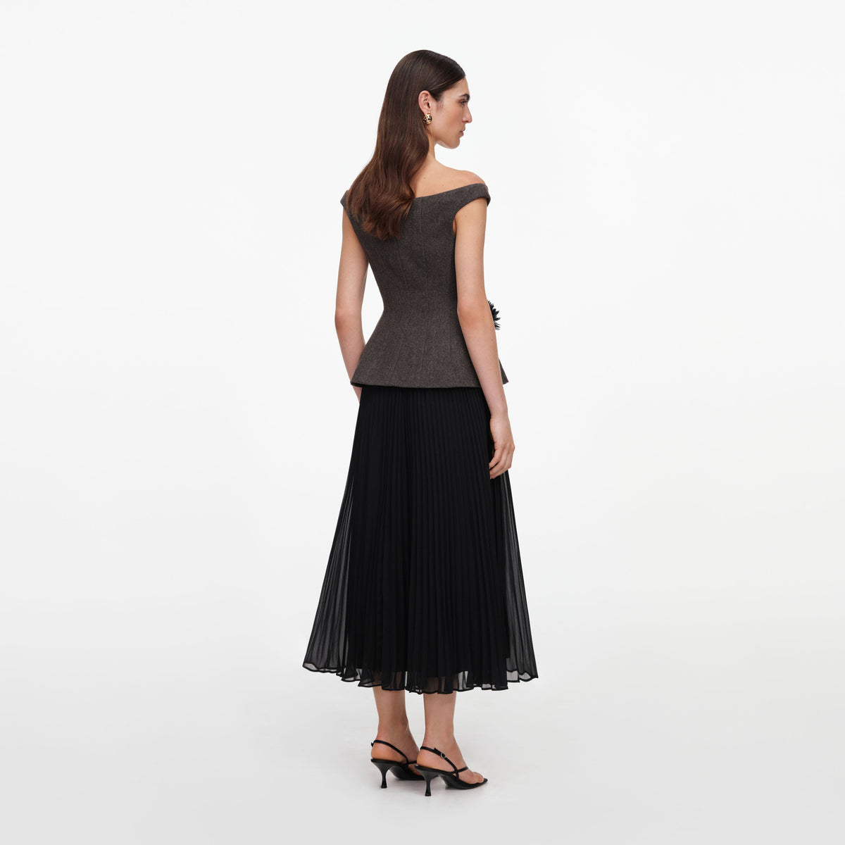 self portrait off shoulder midi dress self-portrait - Brown Sequin Off Shoulder Midi Dress