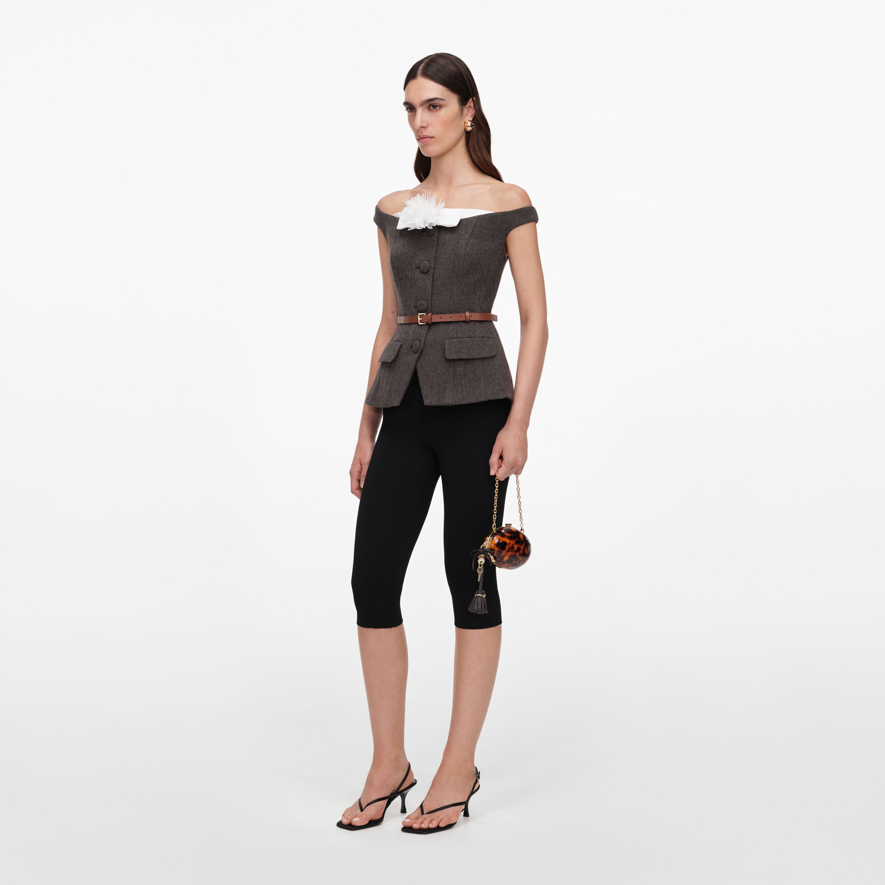 Brown Off Shoulder Collar Top