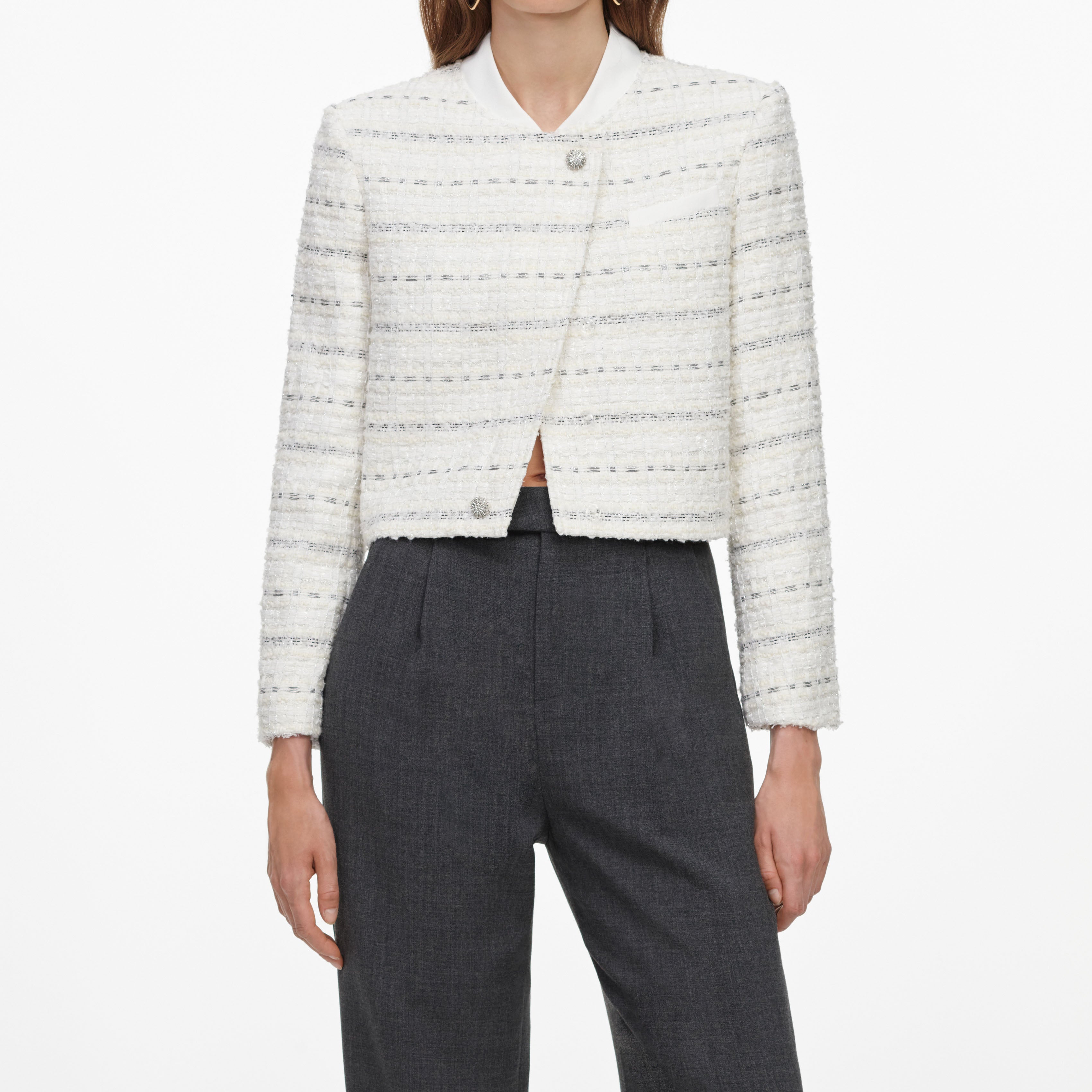 White Boucle Boxy Jacket