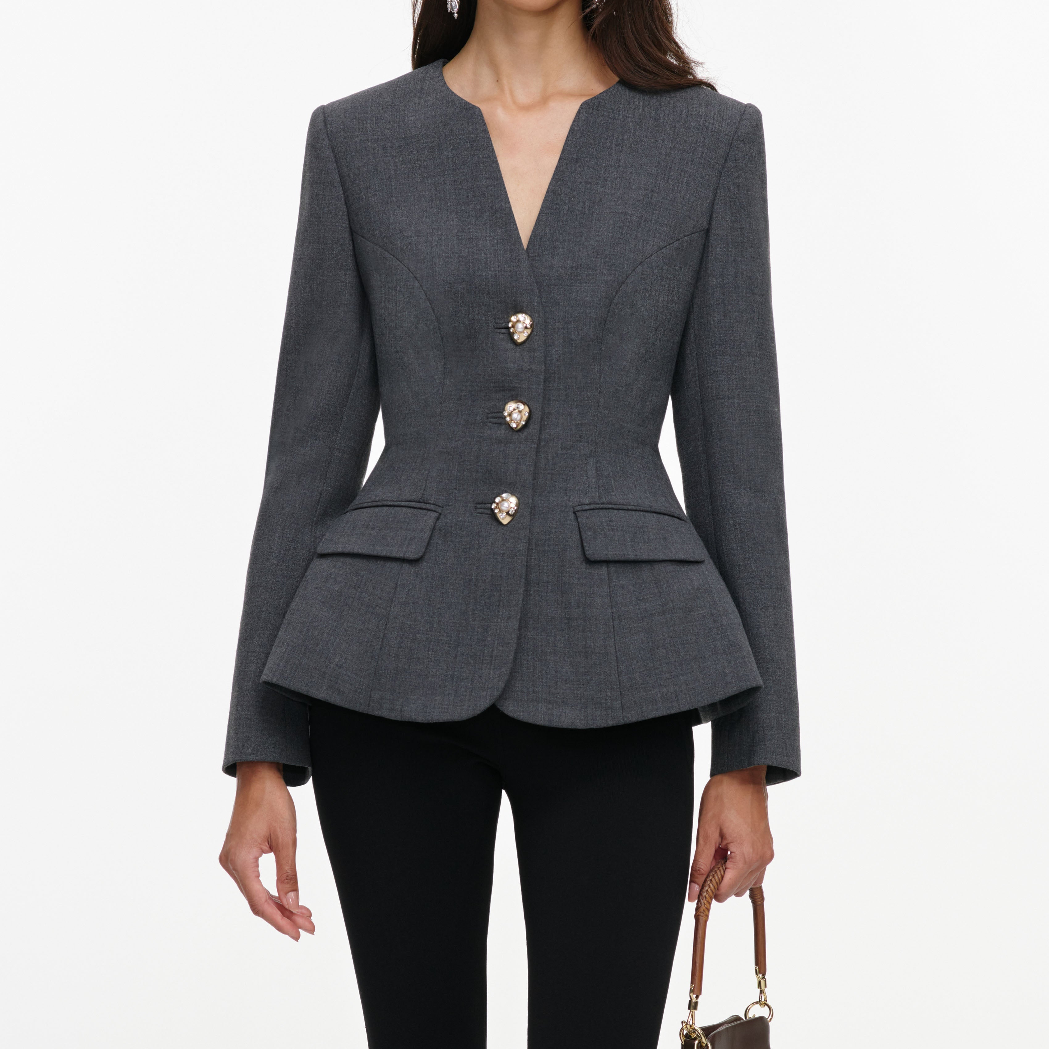Grey Wool Collarless Jacket