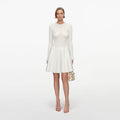 White Knit Pleated Twill Mini Dress