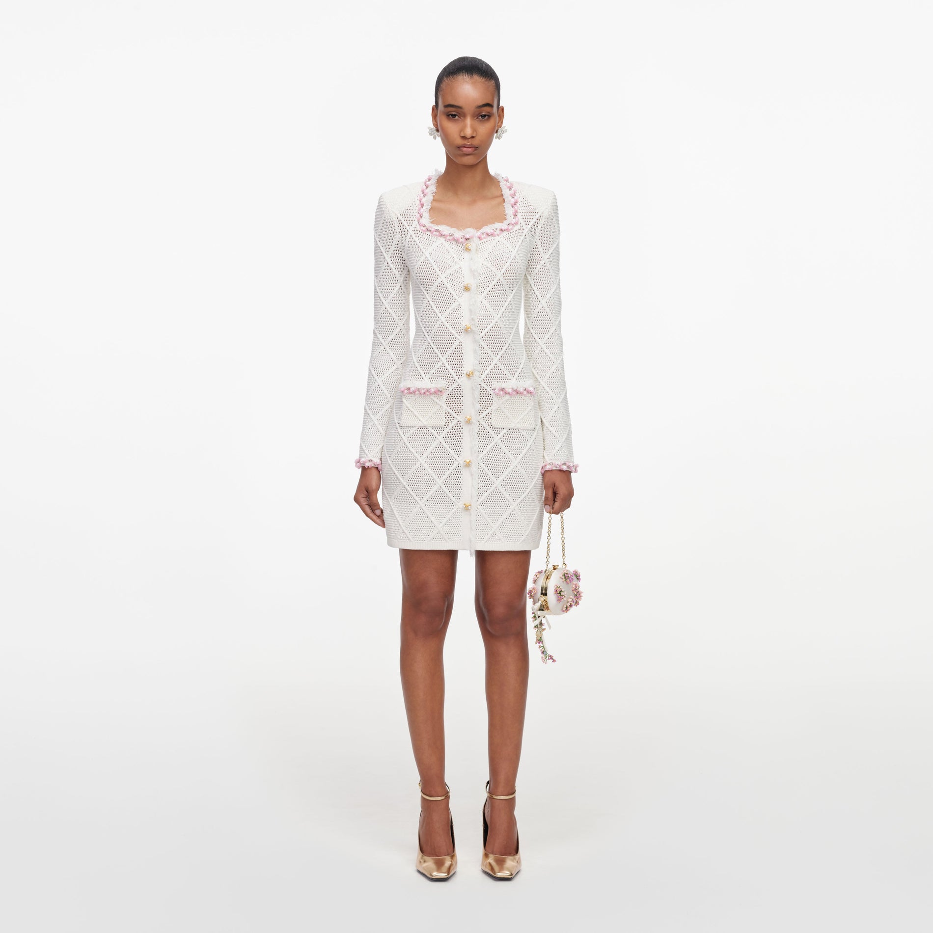 Cream Fringe Knit Mini Dress