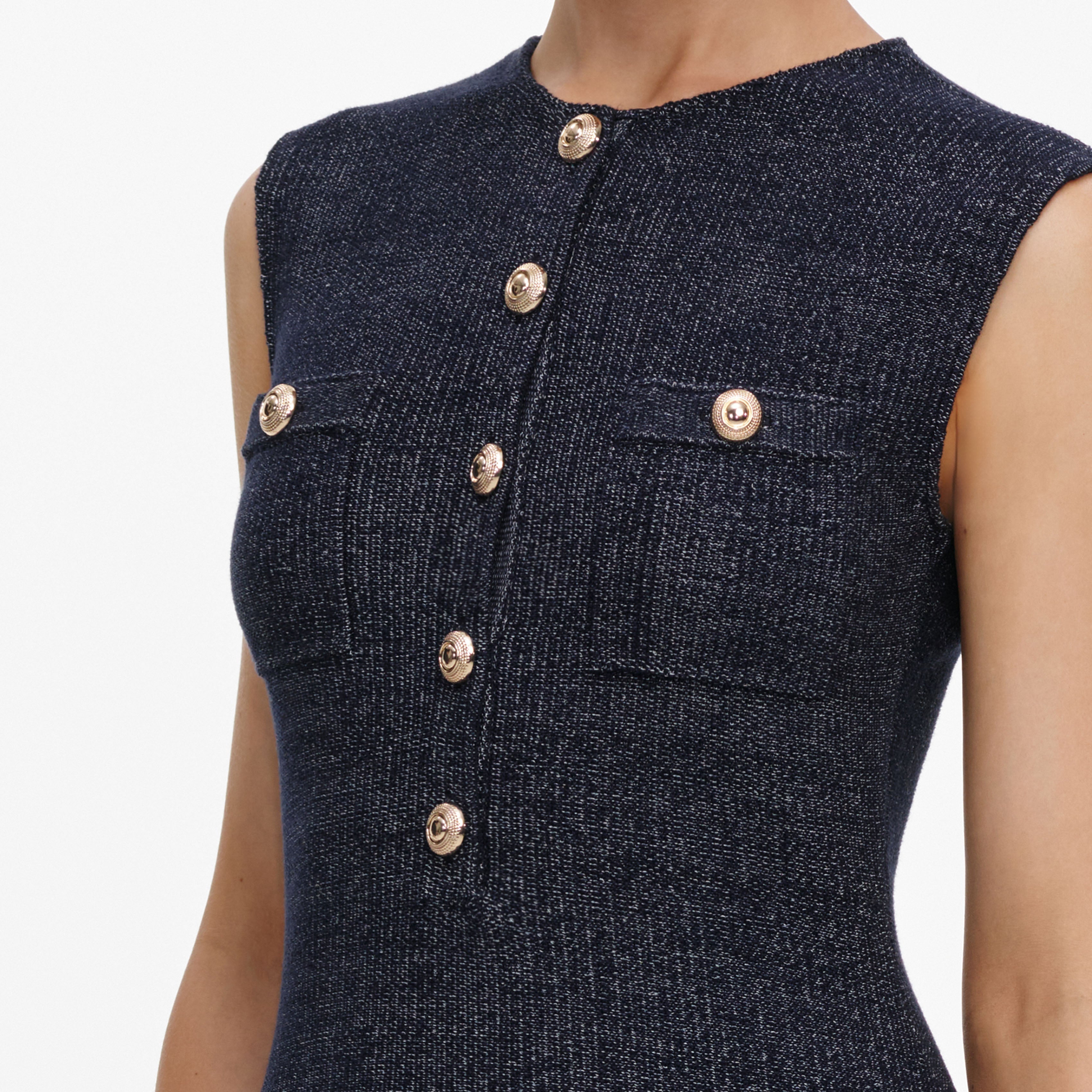 Navy Sleeveless Textured Knit Mini Dress