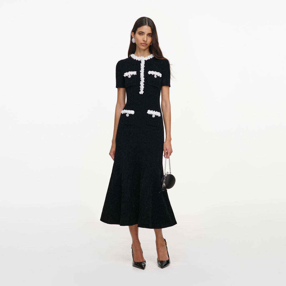 black chenille knit midi dress Self Portrait Black Chenille Knit Midi Dress