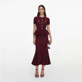Burgundy Pointelle Peplum Knit Midi Dress