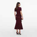 Burgundy Pointelle Peplum Knit Midi Dress