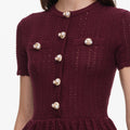 Burgundy Pointelle Peplum Knit Midi Dress
