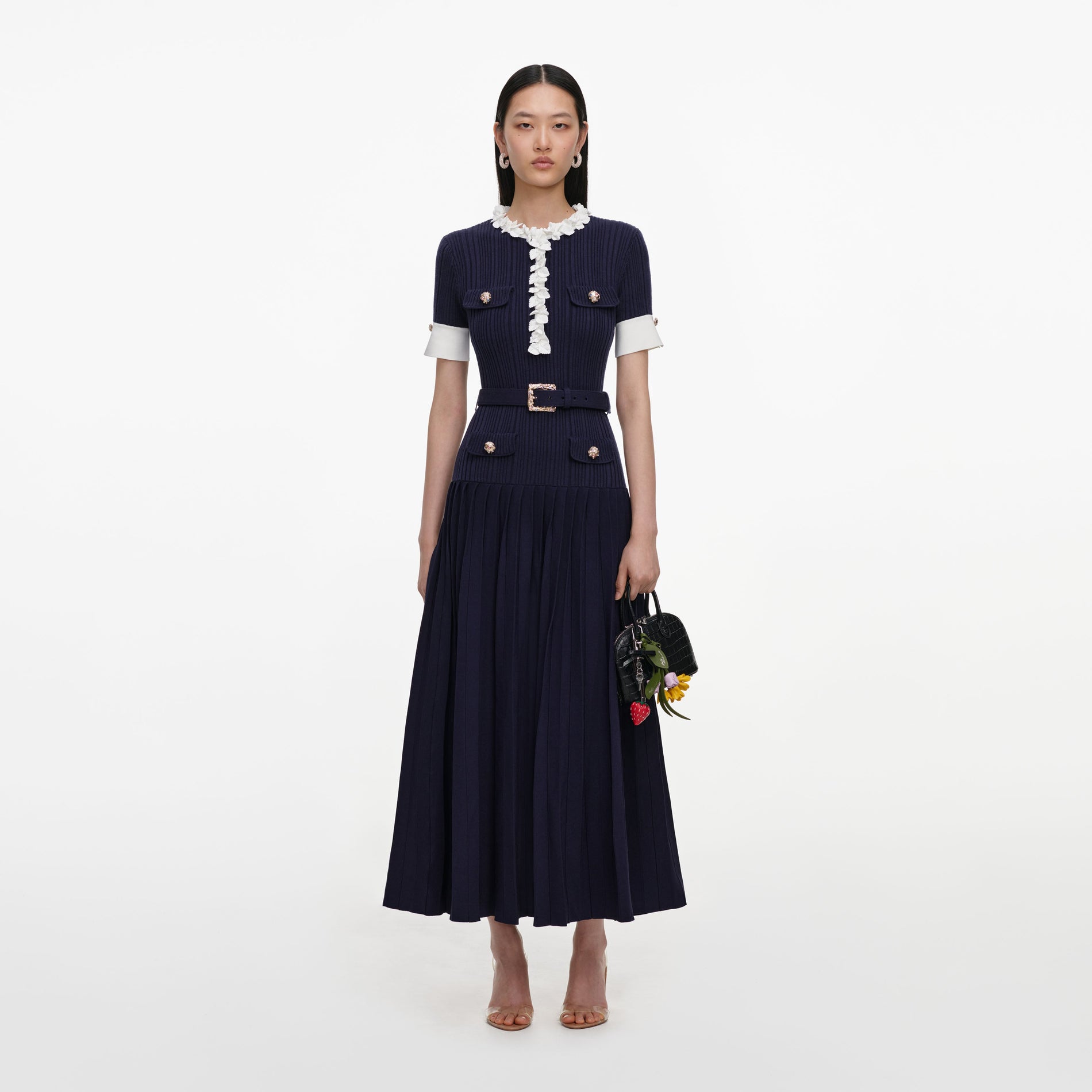 Navy Rib Knit Midi Dress