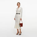 Cream Knit Denim Insert Midi Dress