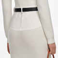 Cream Knit Denim Insert Midi Dress