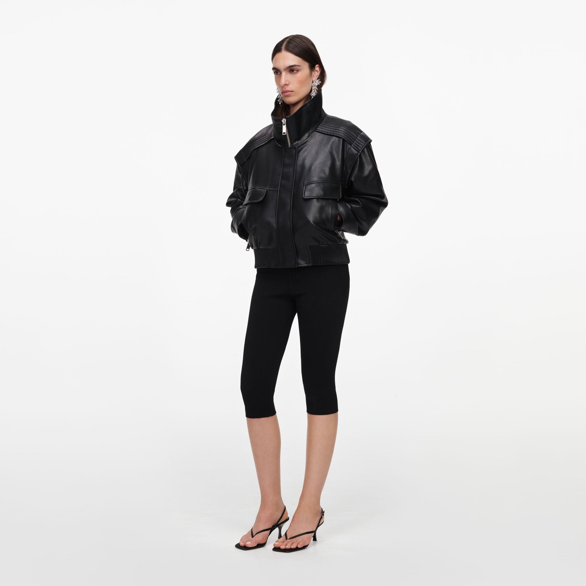 Black Faux Leather Bomber Jacket