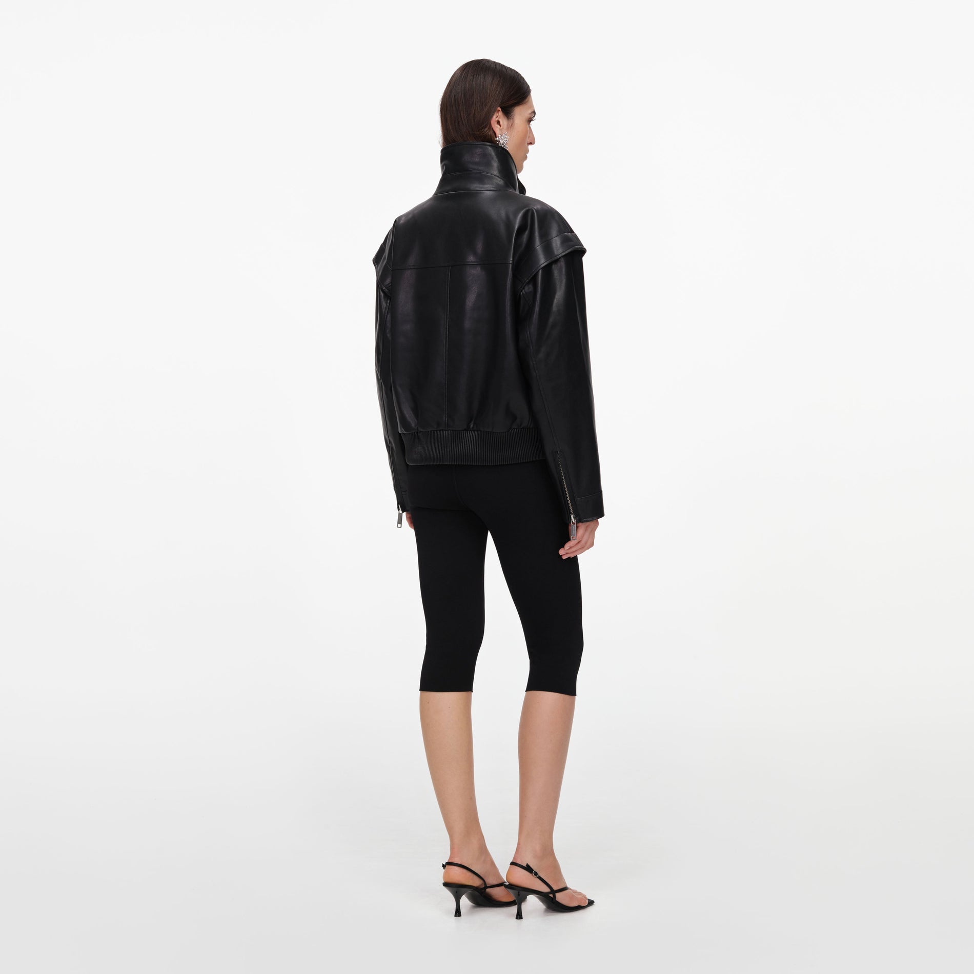 Black Faux Leather Bomber Jacket