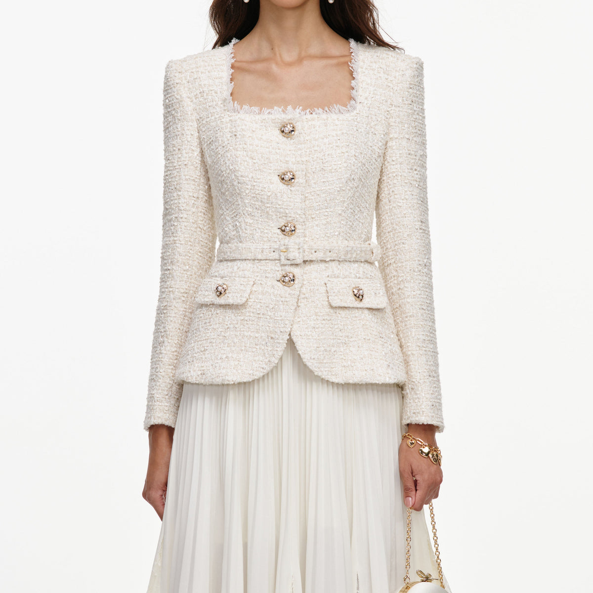 cream pleated chiffon dress Azazie Cersei Wedding Dress