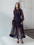 Navy Printed Georgette Midi Dress