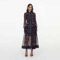 Navy Printed Georgette Midi Dress