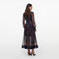 Navy Printed Georgette Midi Dress