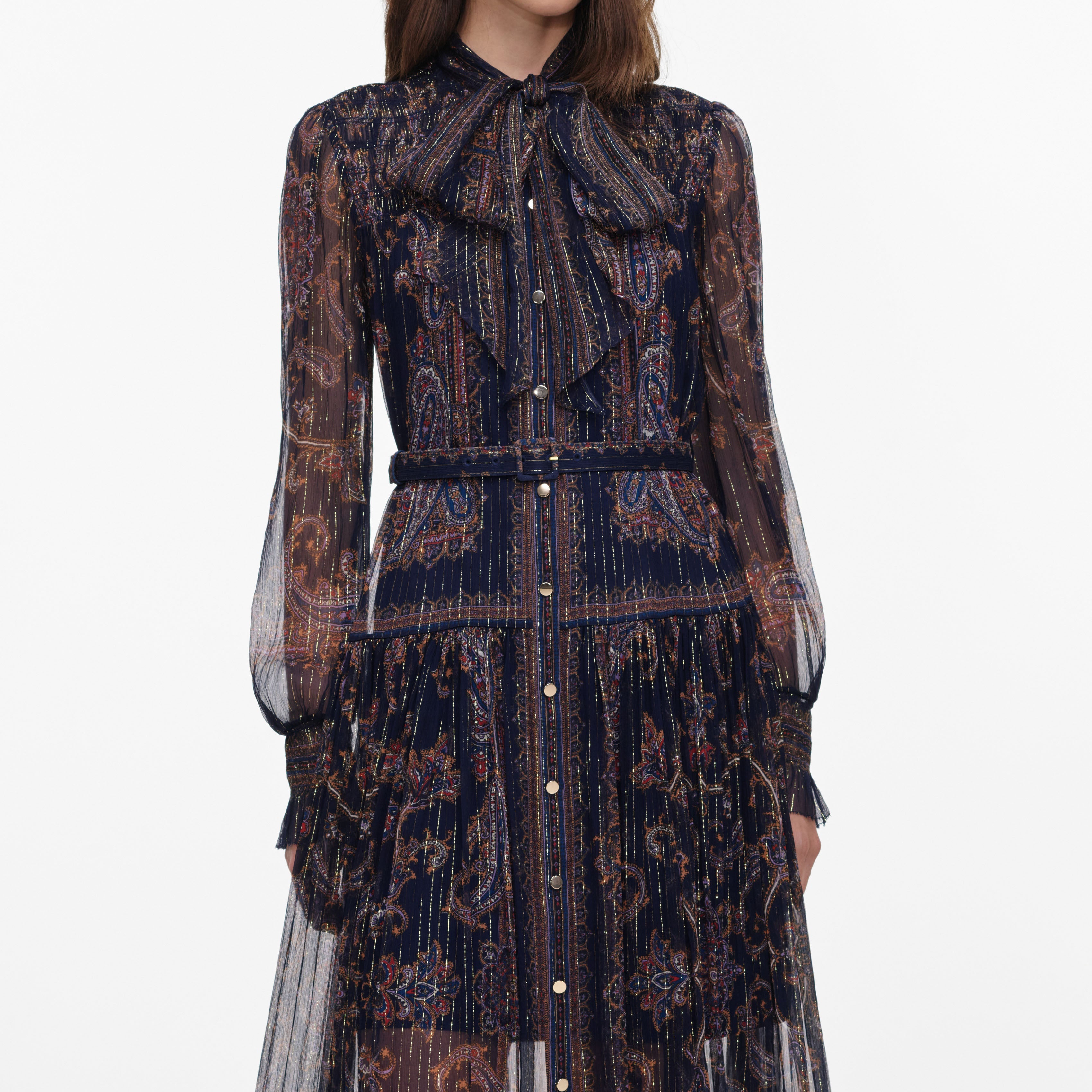 Navy Printed Georgette Midi Dress