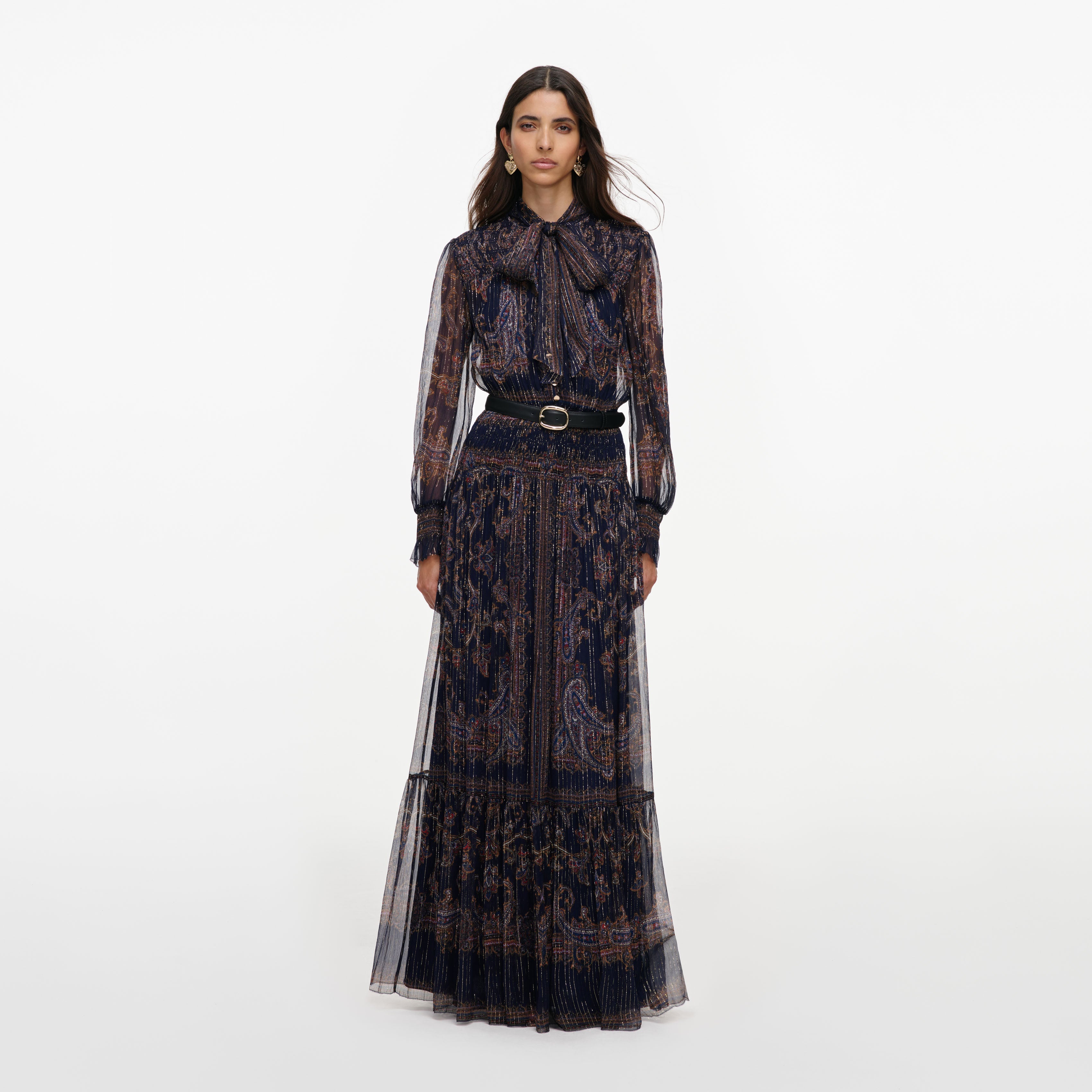 Navy Printed Georgette Maxi Dress