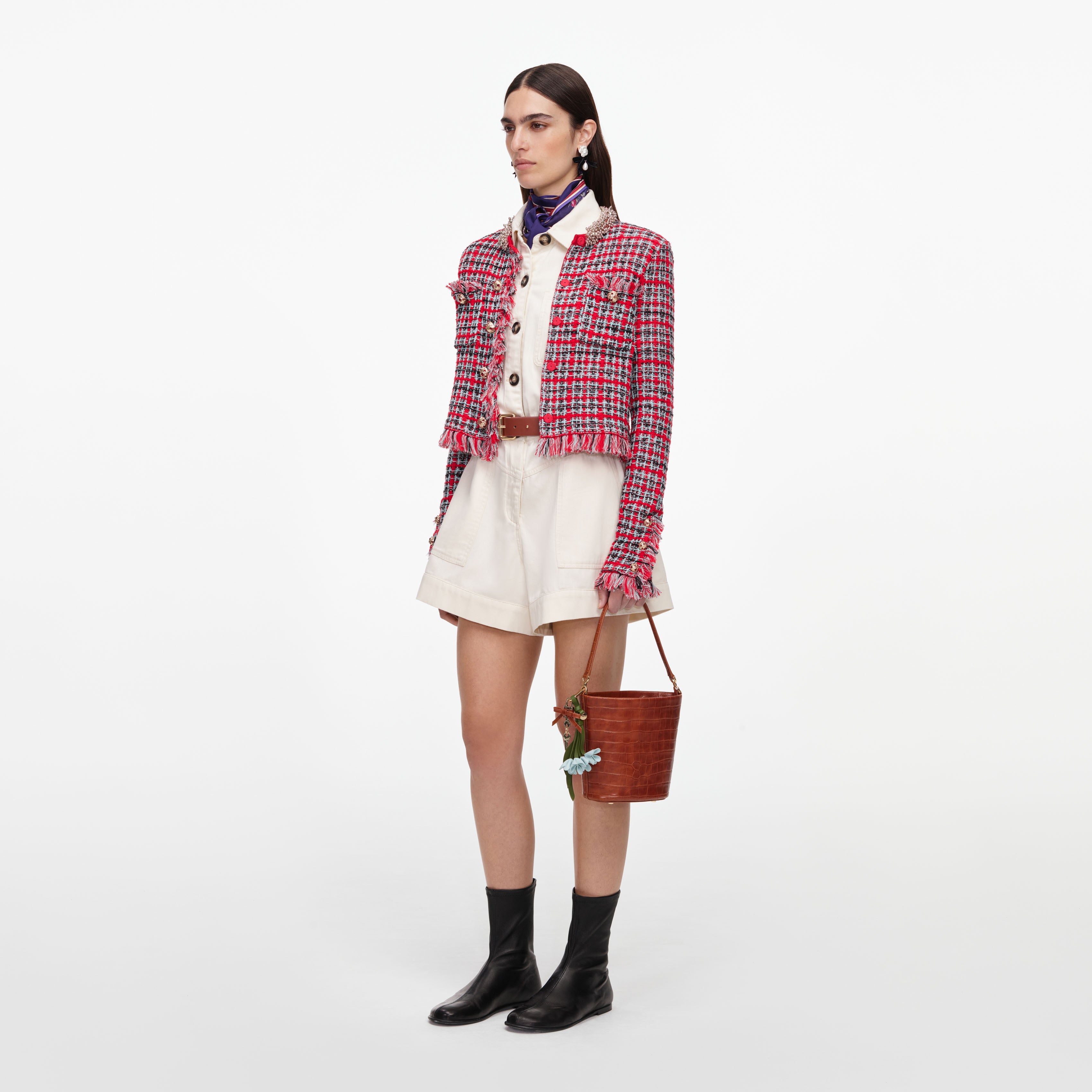 SELF PORTRAIT - ❤️Selfportrait23新作新品★レッド　チェック　ジャケット Red Check Frayed Knit Jacket – self-portrait-US