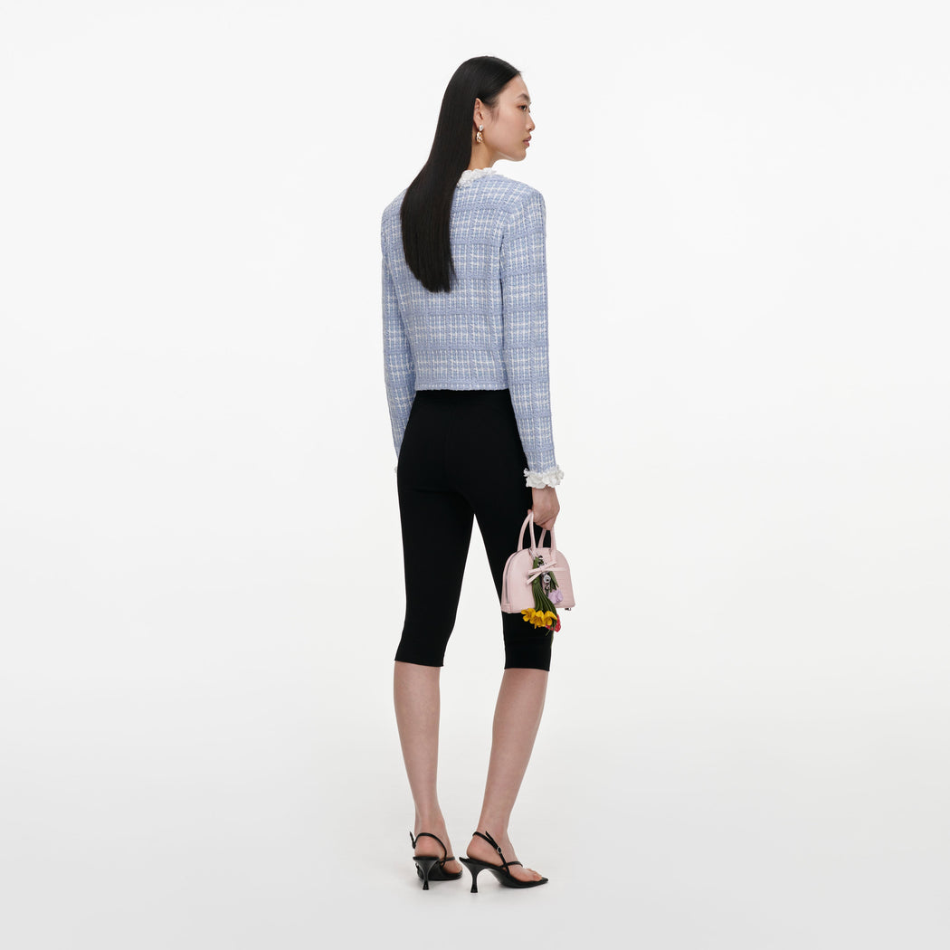 Blue Check Knit Beaded Jacket