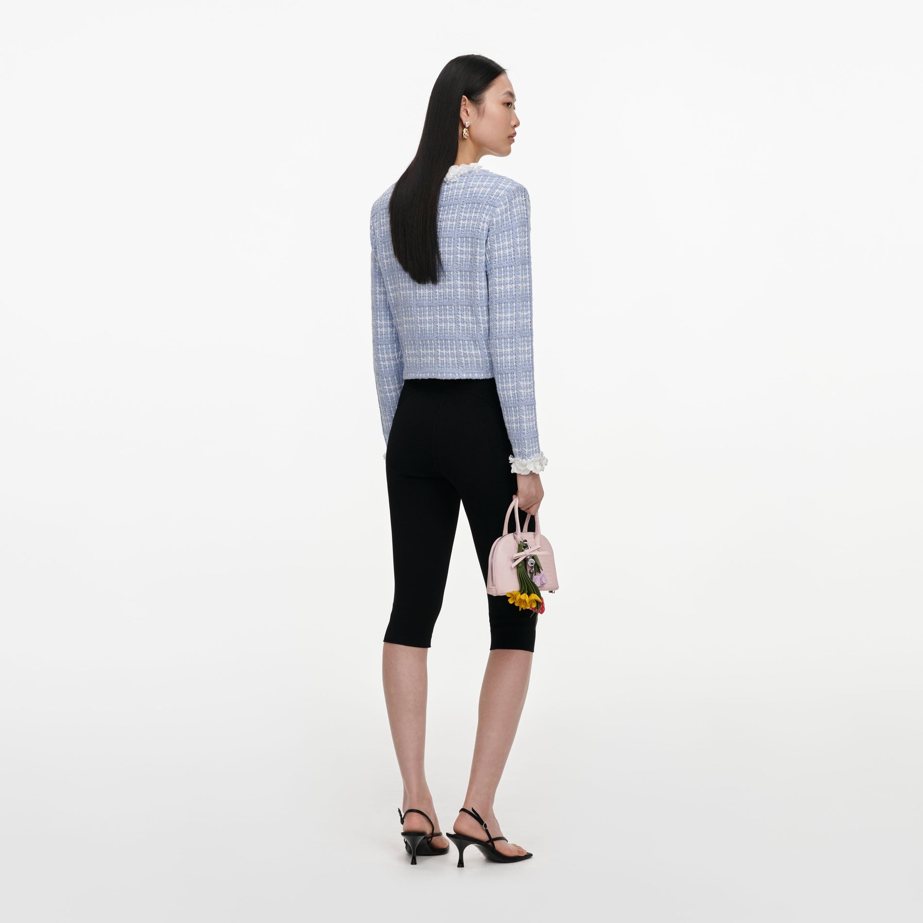 Blue Check Knit Beaded Jacket