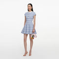 Blue Check Knit Beaded Mini Dress