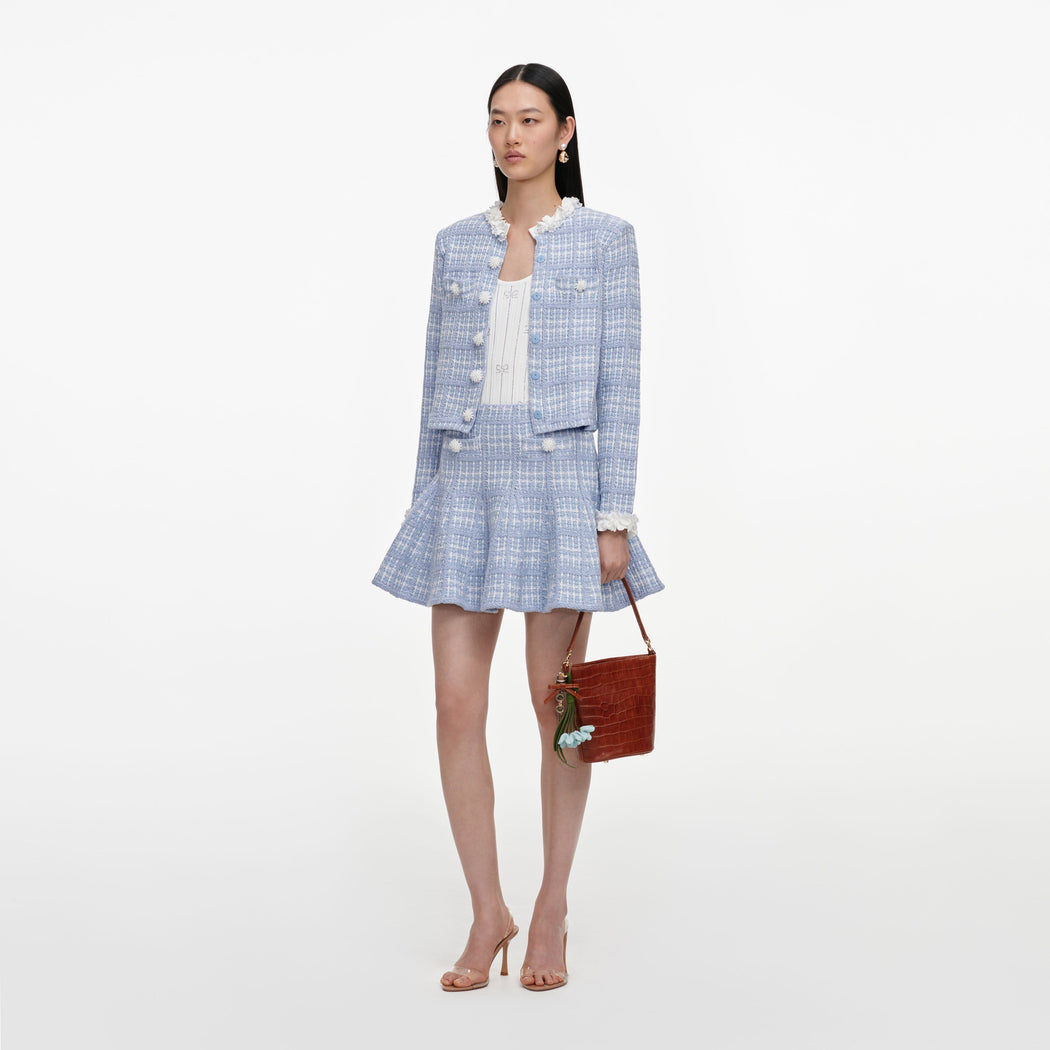 Blue Check Knit Mini Skirt