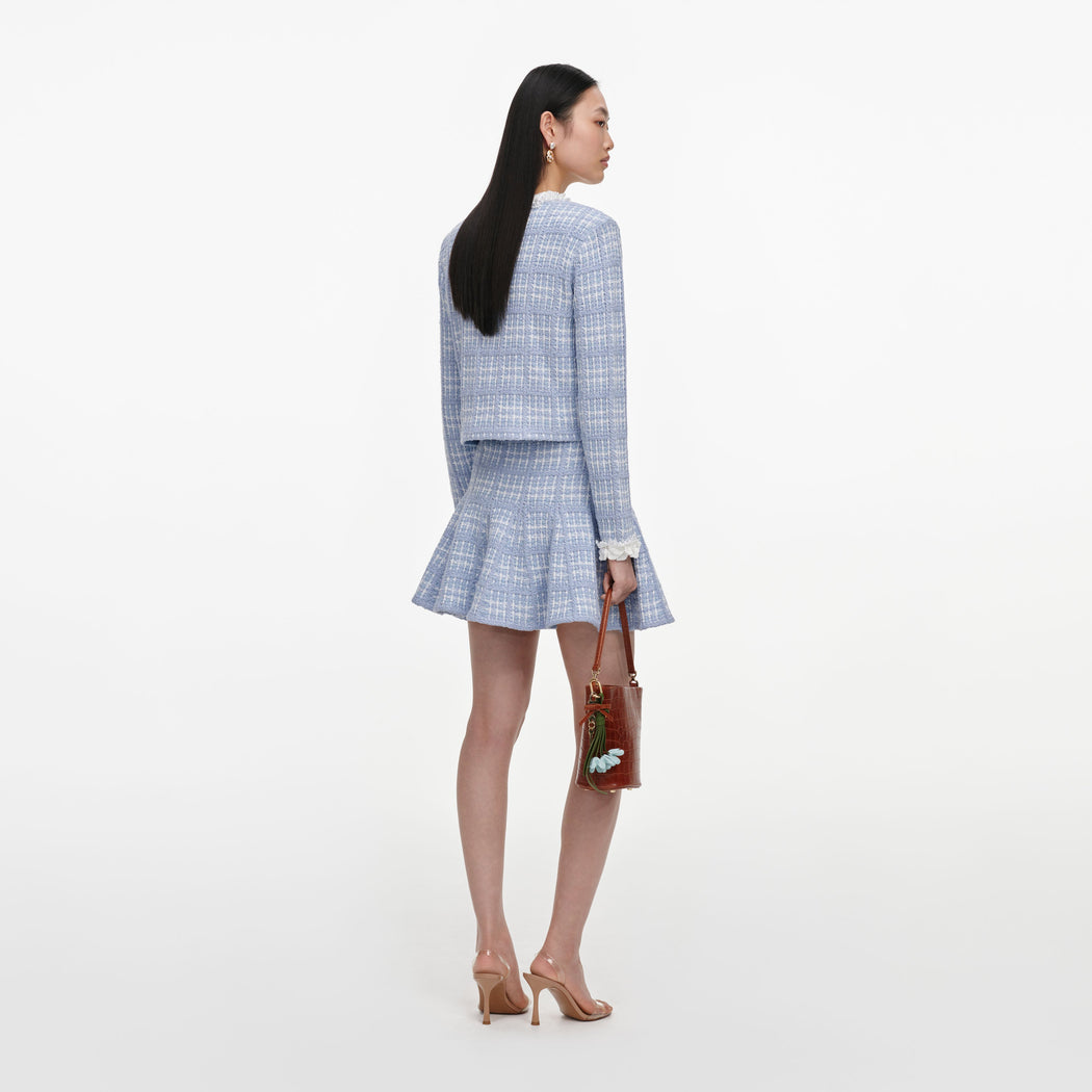 Blue Check Knit Mini Skirt