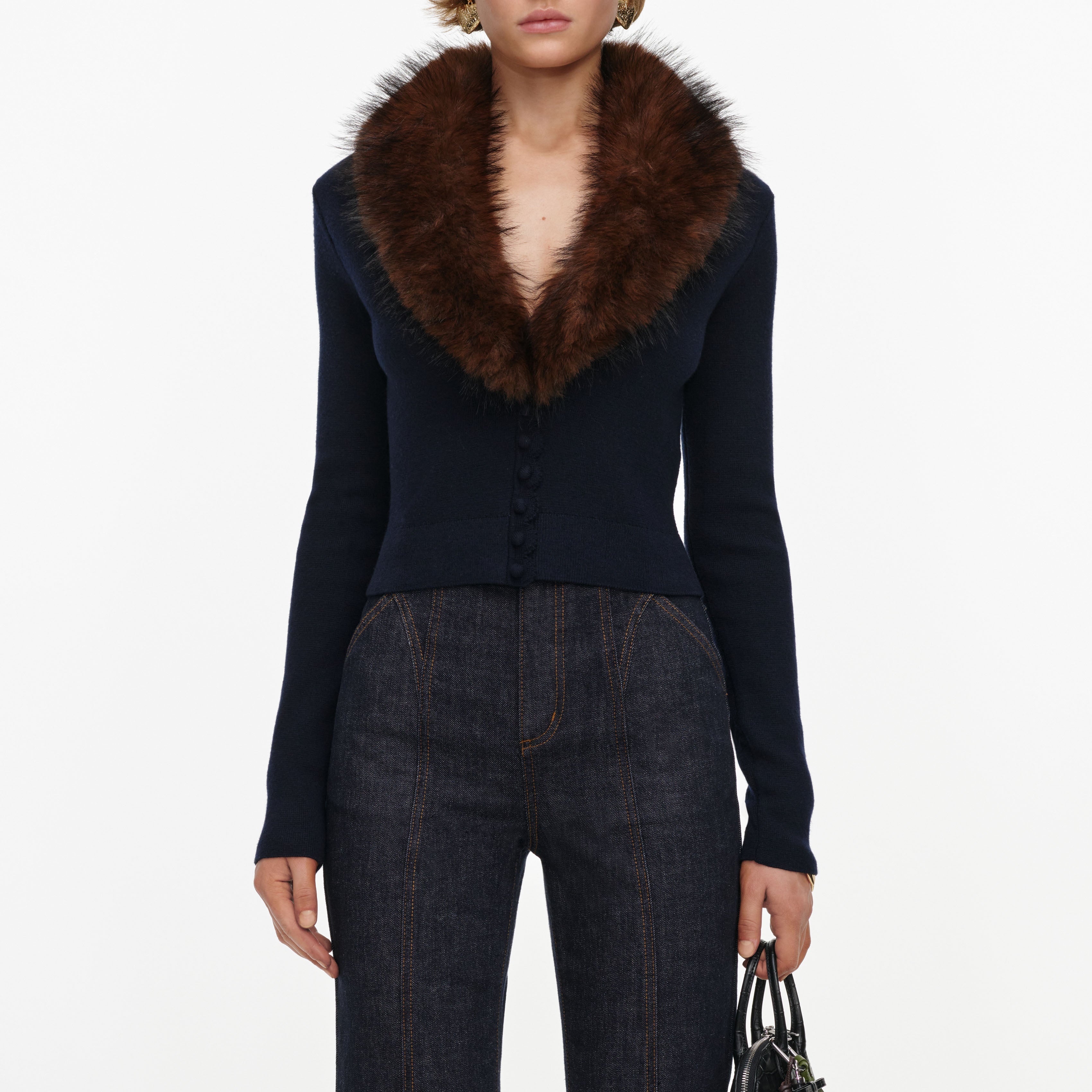 Navy Faux Fur Knit Cardigan
