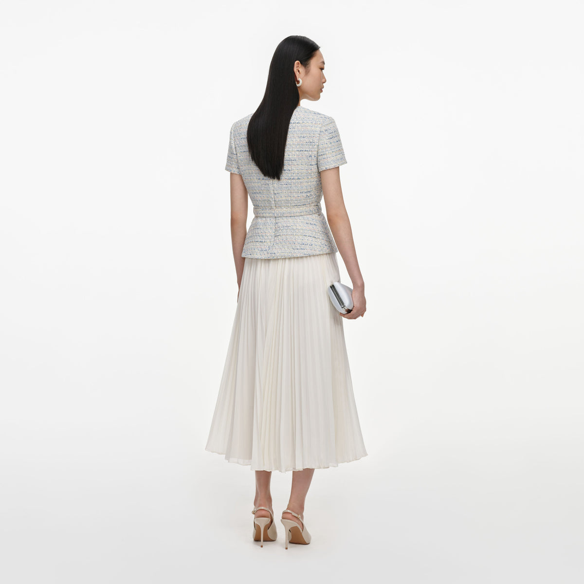self-portrait - Blue Boucle Chiffon Midi Dress