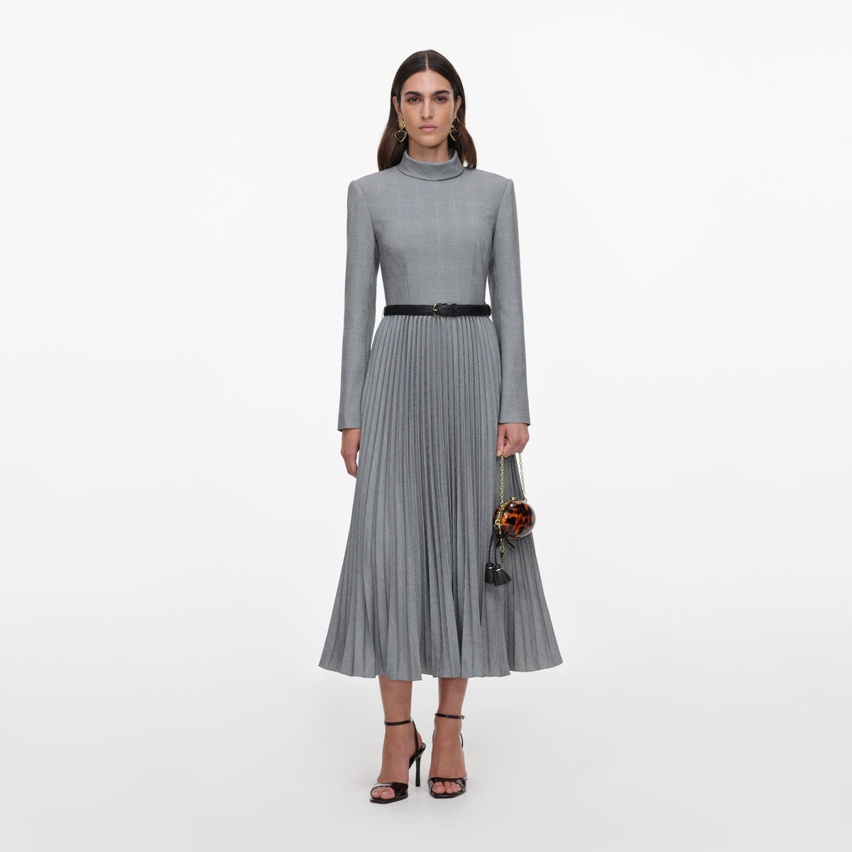 self portrait grey dress self-portrait - Check Pleated Midi unisex