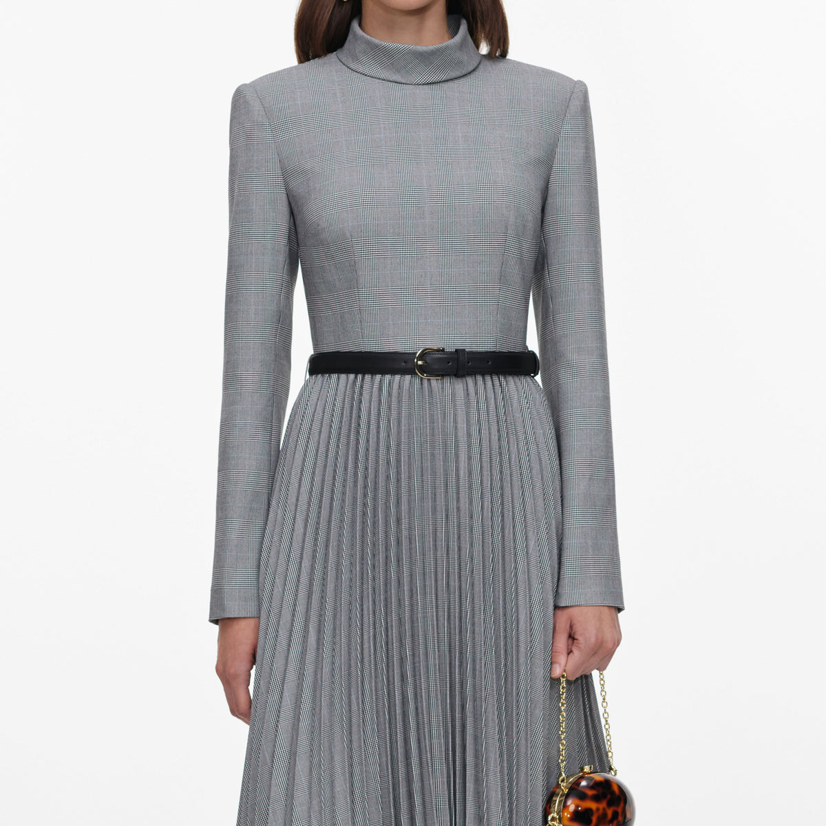 Grey Check Pleated Midi Dress – self-portrait-US