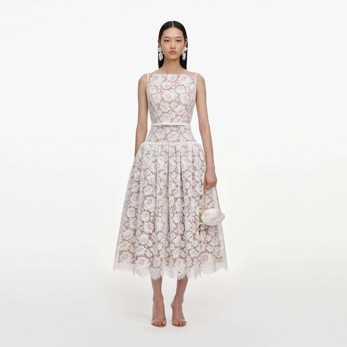 self portrait white lace midi dress White Sequin Lace Midi Dress self-portrait-US