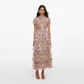 Pink Sequin Embellished Tiered Midi Dress
